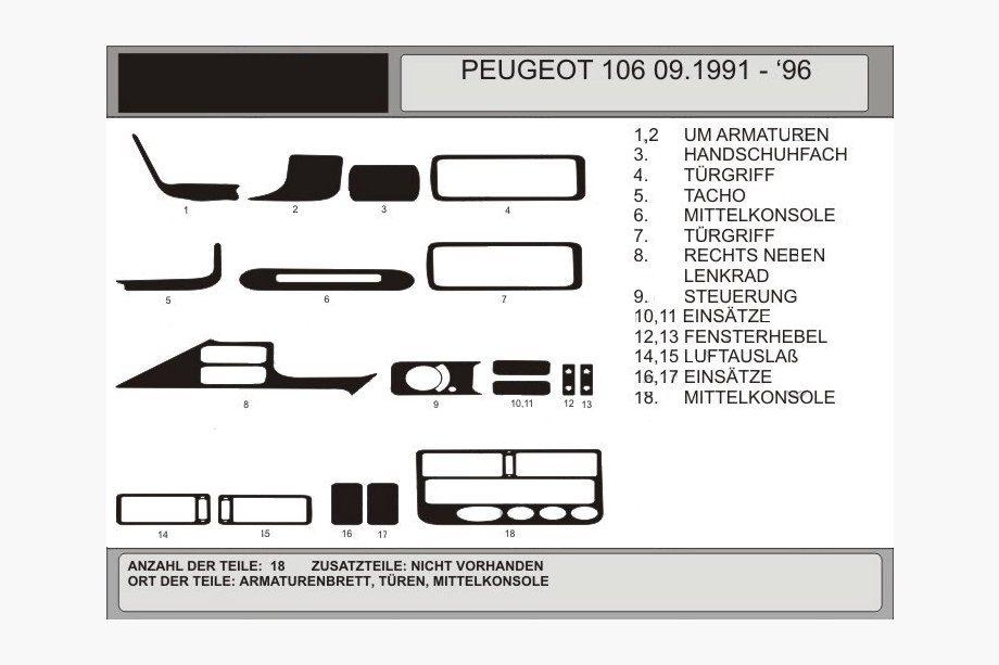 Peugeot 106 1991-2003 Dashboard Trim Covers (Hartman) Aluminum Photo 1
