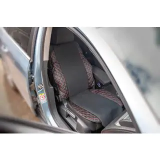 Car Seat Cover ECO and Fabric (1 pc, Black with Red Stitching + Fabric) photo 1
