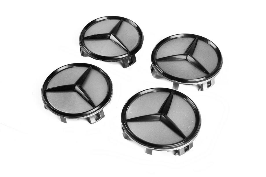 Mercedes-Benz Wheel center caps 71/74 mm without ring (4 pcs, grey with black logo) Image