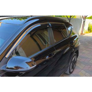 Window deflectors with chrome trim (4 pcs, Niken) Hyundai Kona 2023- photo 1