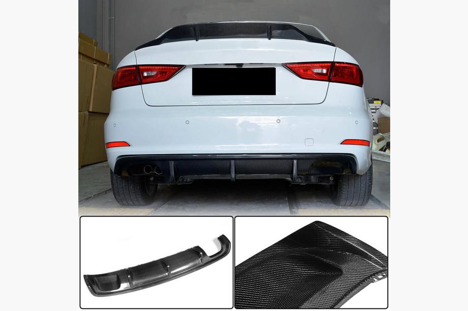 Audi A3 2012-2020 Rear Bumper Diffuser V2 (for Base Sedan 2012-2016, Carbon) Photo 1