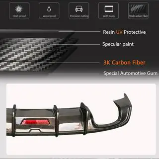 Rear bumper diffuser with LED brake light (for Base Sedan 2017-2020, Carbon) photo 3