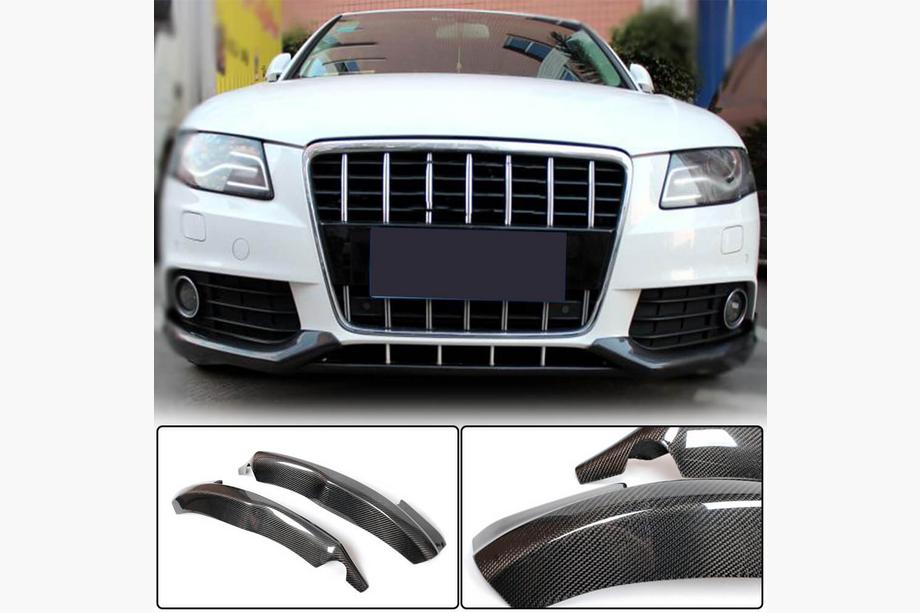 Audi A4 B8 2007-2015 Front Bumper Flap Extensions (for Base 2007-2011, Carbon) Photo 1