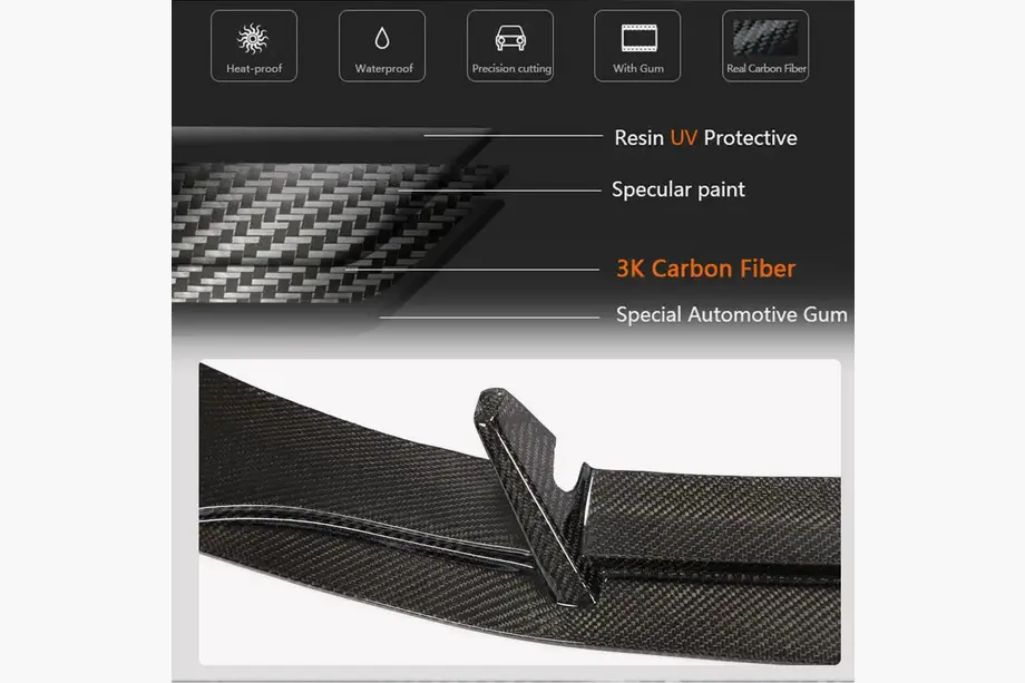 Front bumper lip spoiler (for S-Line Sedan 2019-2024, Carbon) photo 3