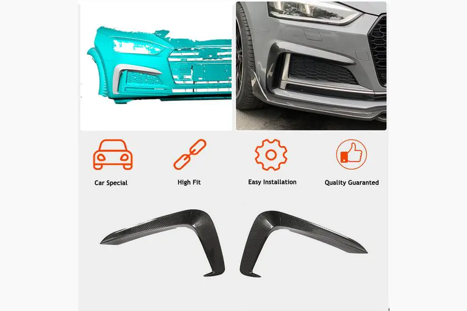 Audi A5 2016-2025 Front Bumper Flap V1 Extensions (for S-Line 2016-2020, Carbon) Photo 3