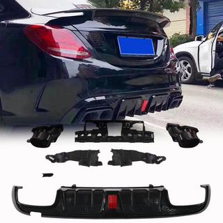 Rear bumper diffuser with exhaust tips (for SD C43 AMG 2015-2021, Carbon) photo 1
