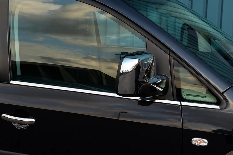 Volkswagen Caddy 2004-2010 Lower window trims stainless steel Front, Carmos - Turkish Steel Image