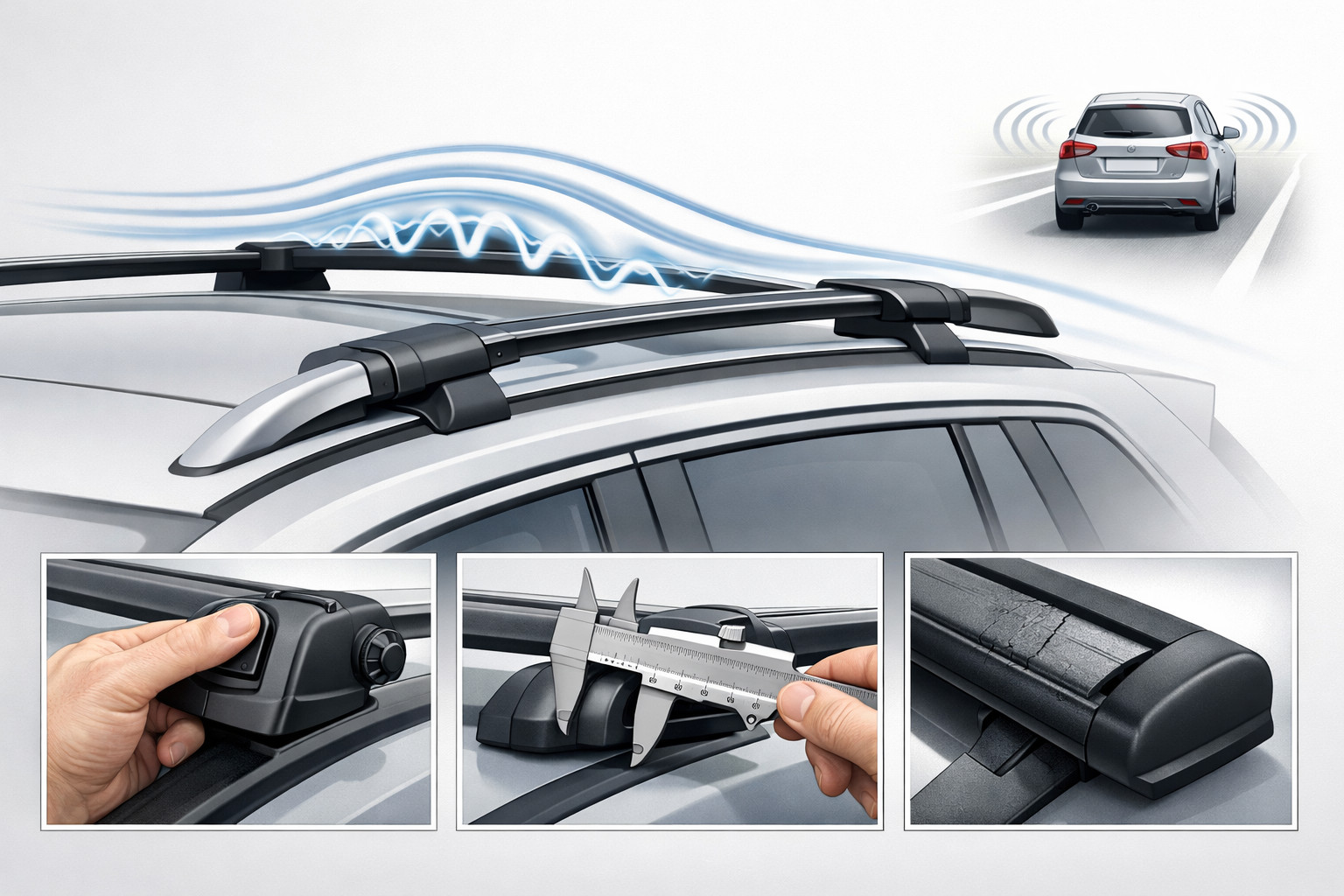 Why a roof rack on standard rails hums above 90 km/h — what to check