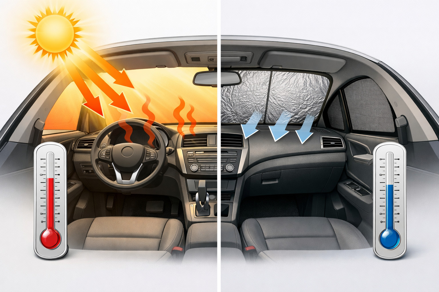 Cabin overheats in the sun: Do sunshade curtains help?