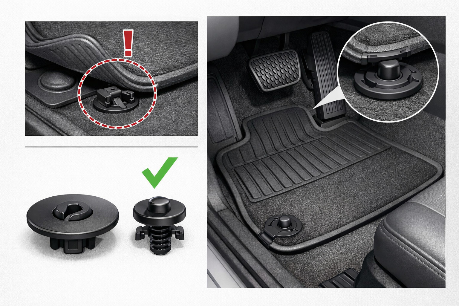 Floor mat won’t stay put because of clips: What to replace and what not
