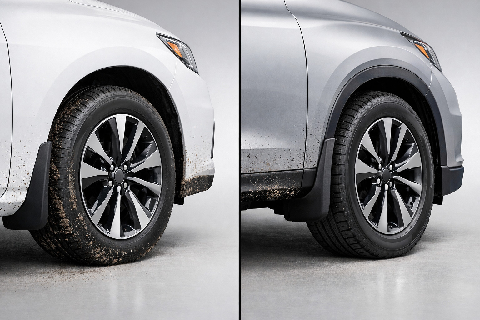 What protects better from splashes and mud: front mud flaps or a full set for all wheels?