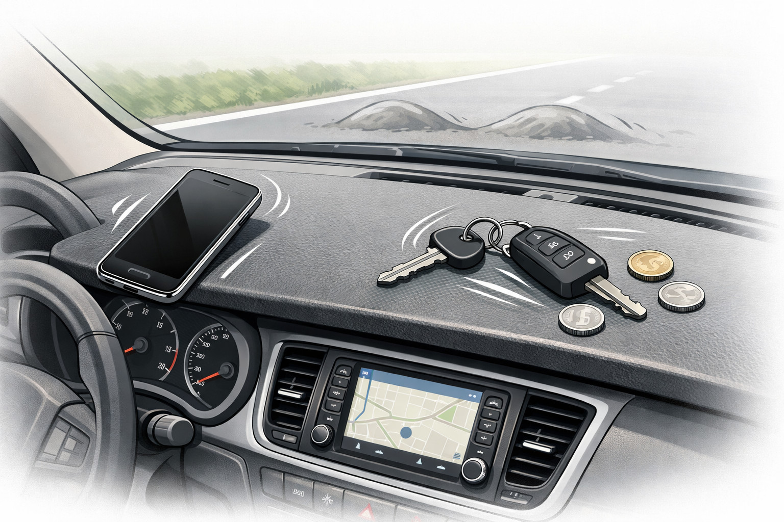 What to do when your phone and small items fly off the dashboard on bumps
