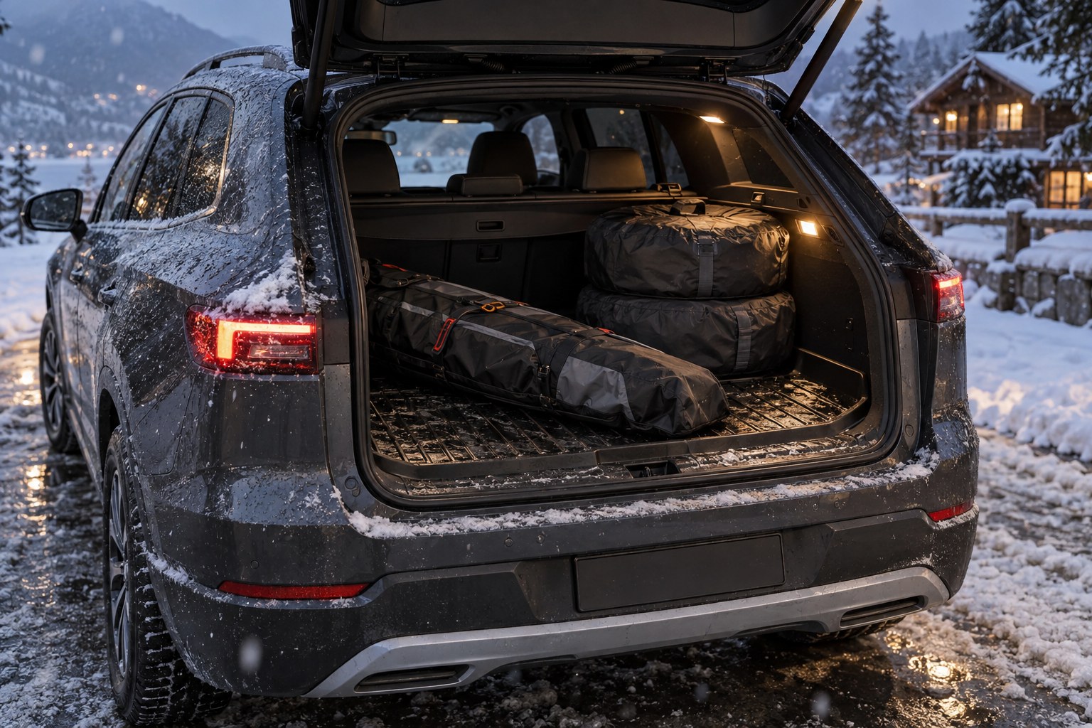 Trunk mat for winter: snow from skis and tires, salt, tree — rubber, EVA or textile