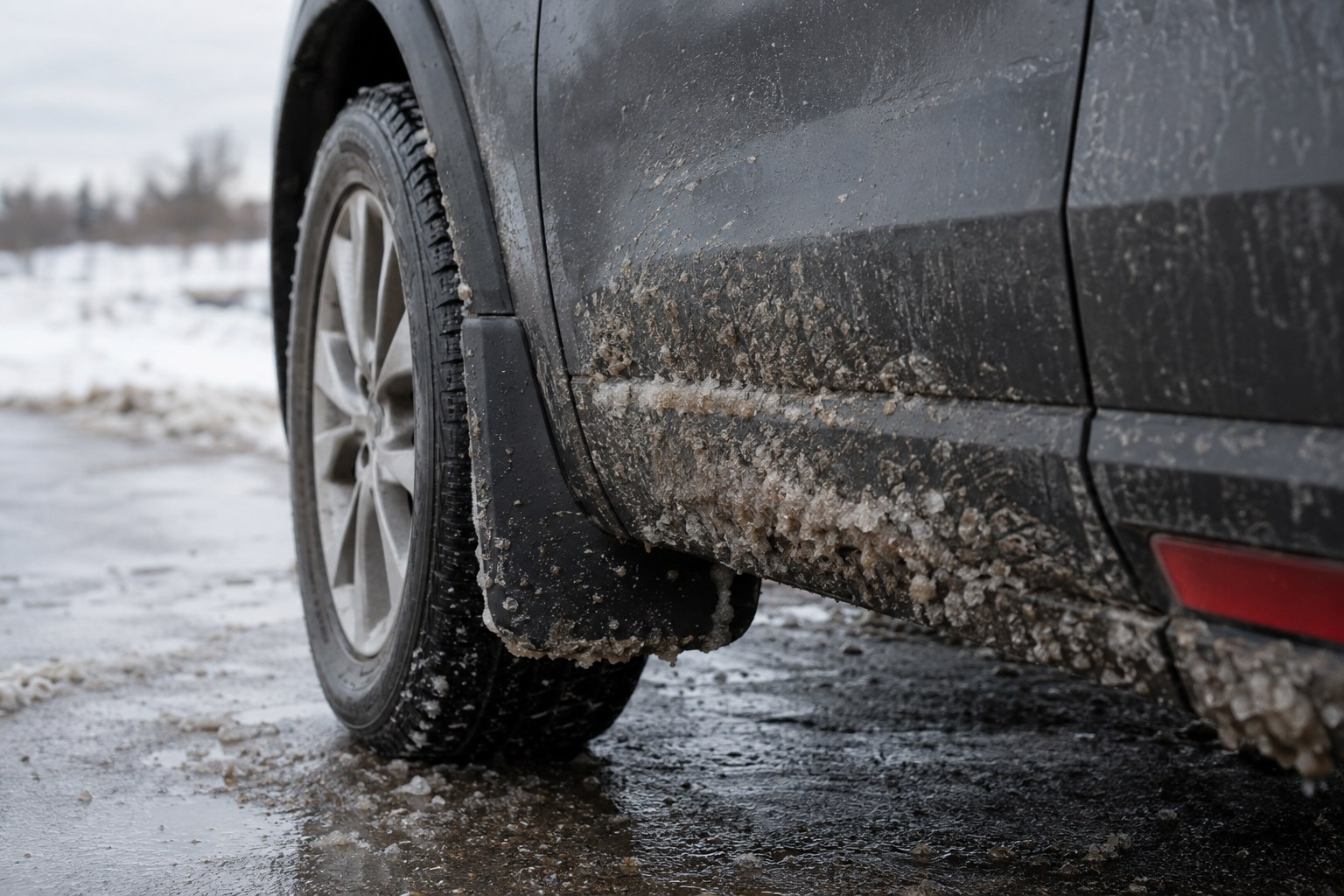 Mud flaps and rust: screws, salt and grit behind them—install so the arch won’t rot
