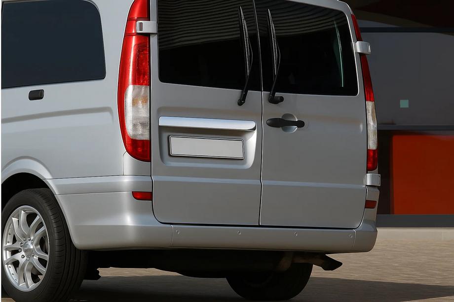Mercedes Vito W639 2004-2014 Chrome trim above license plate (2-door, stainless steel) OmsaLine - Italian Stainless Steel (no lettering) Image