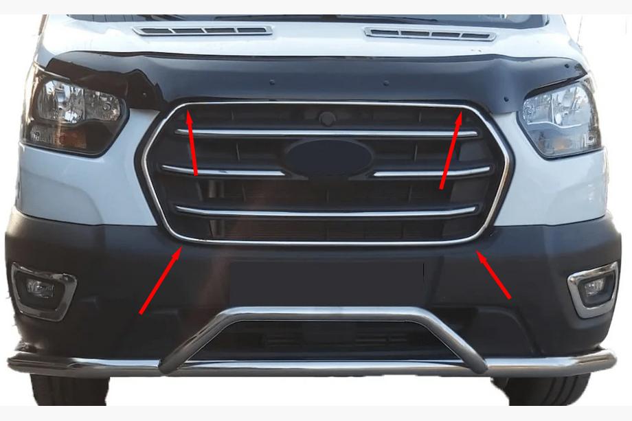 Ford Transit 2014- Chrome Grille Surround Trim (2019+, 4 pcs, Stainless Steel) Image